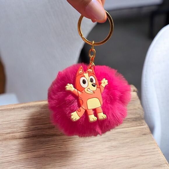 🤯5/$20🤯 Bluey Bingo Pink Pom Pom Key Chain Bag Charm - Picture 1 of 2
